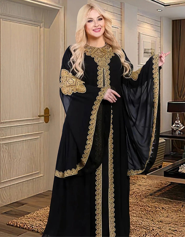 Shimmering Elegance: Embroidered Chiffon Abaya for All-Season Style